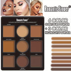 Romantic Flower 6 Color Contour Powder + 3 Color Highlight Powder Kit: Sculpt, Define, and Enhance Features with Low Allergenic Powder Formulas