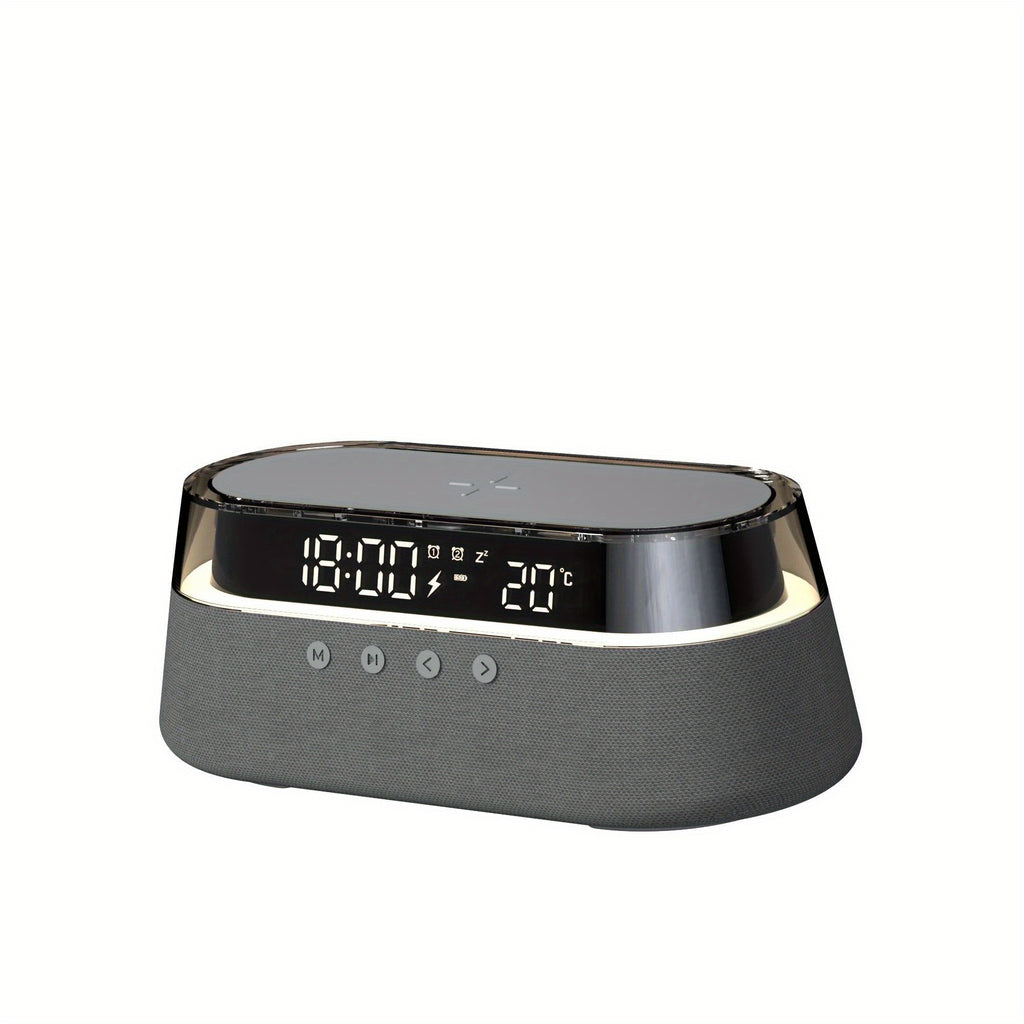 Fast 15W Wireless Charging Digital Alarm Clock Radio - 6 In 1 Bedside Clock With Dual Alarm, FM Radio, 12/24H USB Charger, Countdown Timer, RGB Mode, Wireless Speaker