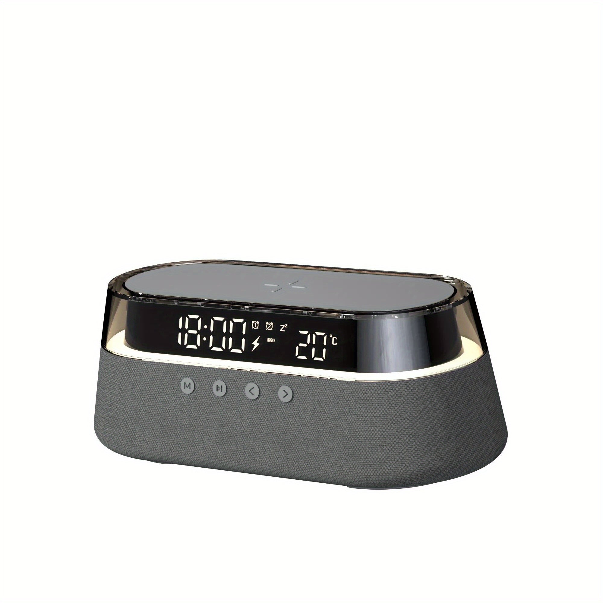 Fast 15W Wireless Charging Digital Alarm Clock Radio - 6 In 1 Bedside Clock With Dual Alarm, FM Radio, 12/24H USB Charger, Countdown Timer, RGB Mode, Wireless Speaker