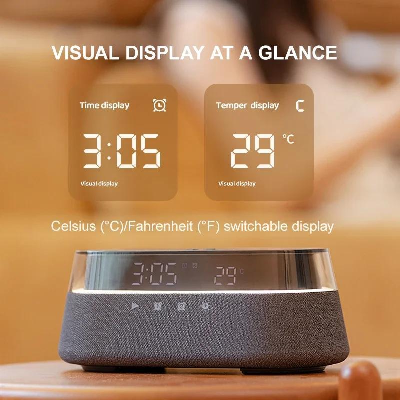 Fast 15W Wireless Charging Digital Alarm Clock Radio - 6 In 1 Bedside Clock With Dual Alarm, FM Radio, 12/24H USB Charger, Countdown Timer, RGB Mode, Wireless Speaker