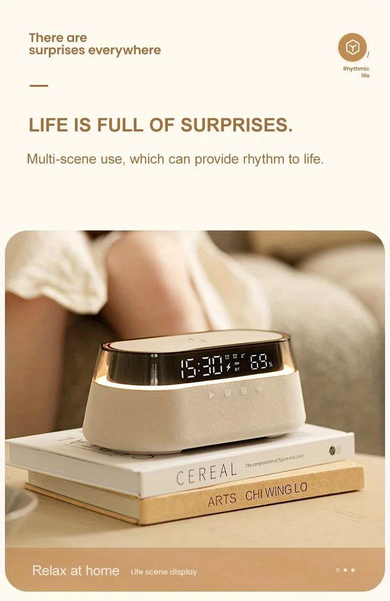 Fast 15W Wireless Charging Digital Alarm Clock Radio - 6 In 1 Bedside Clock With Dual Alarm, FM Radio, 12/24H USB Charger, Countdown Timer, RGB Mode, Wireless Speaker