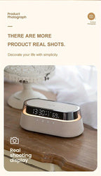 Fast 15W Wireless Charging Digital Alarm Clock Radio - 6 In 1 Bedside Clock With Dual Alarm, FM Radio, 12/24H USB Charger, Countdown Timer, RGB Mode, Wireless Speaker