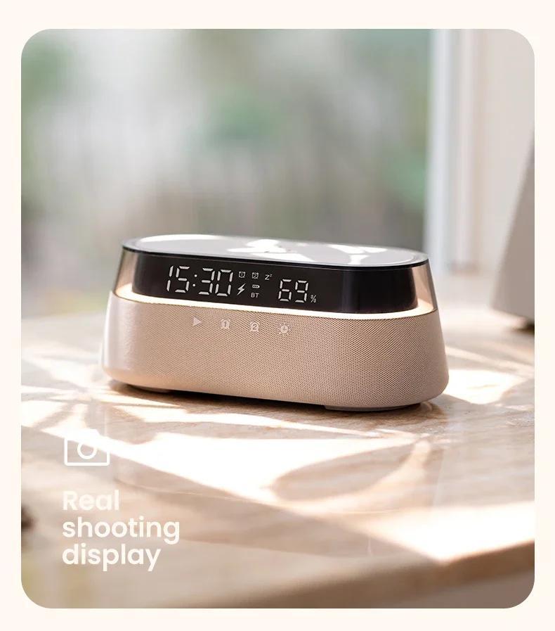 Fast 15W Wireless Charging Digital Alarm Clock Radio - 6 In 1 Bedside Clock With Dual Alarm, FM Radio, 12/24H USB Charger, Countdown Timer, RGB Mode, Wireless Speaker
