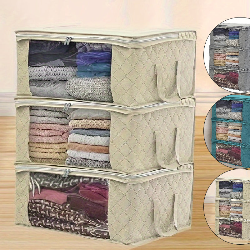 3-piece Tote Bag, Clothes Storage, Foldable Storage Bag, Used To Organize The Bedroom Wardrobe, with A Cover, Can Store Clothes Quilts, Convenient Sorting and Space-saving Design.
