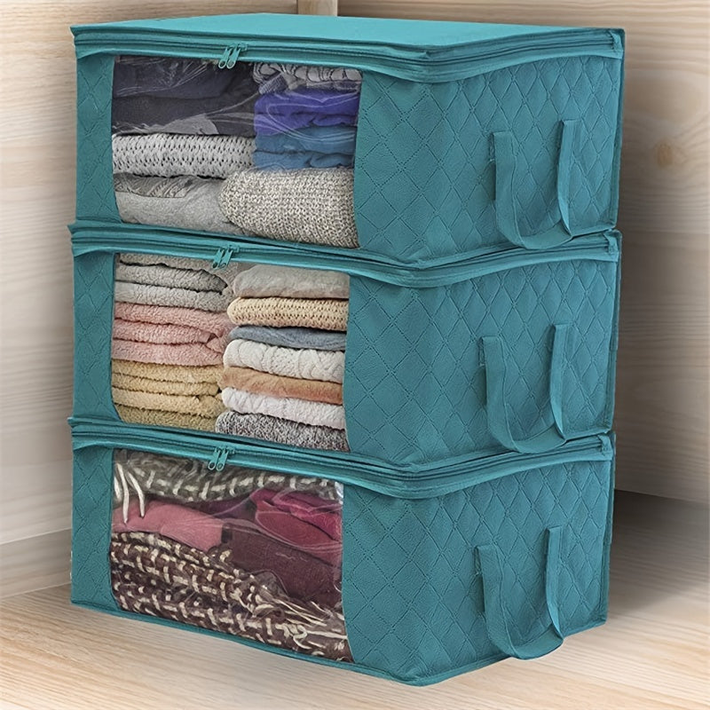 3-piece Tote Bag, Clothes Storage, Foldable Storage Bag, Used To Organize The Bedroom Wardrobe, with A Cover, Can Store Clothes Quilts, Convenient Sorting and Space-saving Design.
