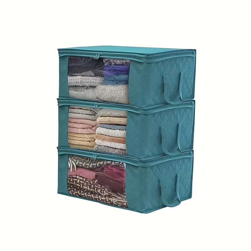 3-piece Tote Bag, Clothes Storage, Foldable Storage Bag, Used To Organize The Bedroom Wardrobe, with A Cover, Can Store Clothes Quilts, Convenient Sorting and Space-saving Design.