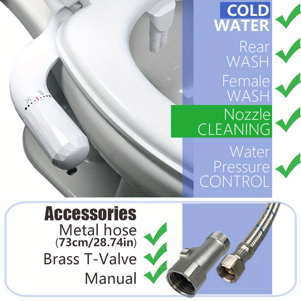 Advanced Bidet Attachment for Toilet Seat - Dual Nozzle Rear and Feminine Wash with Adjustable Water Pressure Sprayer, Non-Electric Shattaf Butt Cleaner with Universal Adapter for US and Canada, White Color