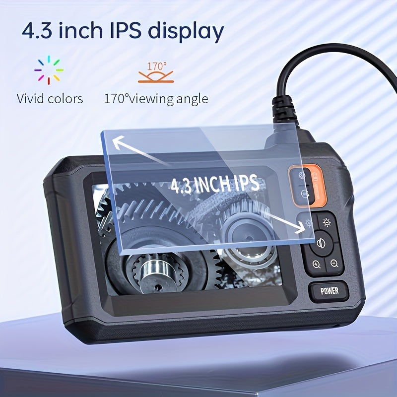 Inskam 4.3" IPS LCD Endoscope Camera, 8mm Single Lens,, ABS Material, Analog Display, Battery/USB Dual Power, 2000mAh Rechargeable Lithium Battery, ≤36V Operating Voltage, for Auto Repair & Plumbing