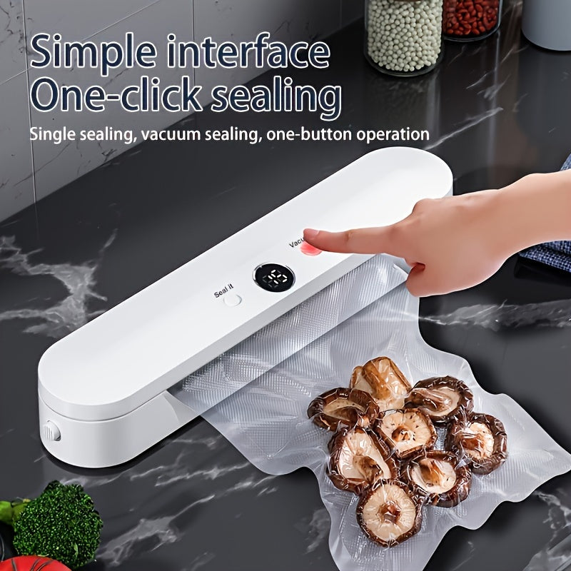 Compact One-button Automatic Vacuum Sealing Machine - Household Food Sealing Device for Vacuum Low Temperature Method and Dry Wet Food - Small Fresh-keeping Plastic Sealing Machine