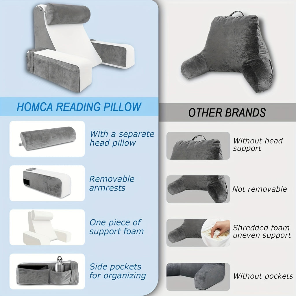 Reading Pillow for Sitting in Bed Adult, Back Pillow for Bed Sitting up, Reading & Bed Rest Pillows for Watching TV/Reading/Gaming/Resting in Bed, Couch or Floor, Medium 19"