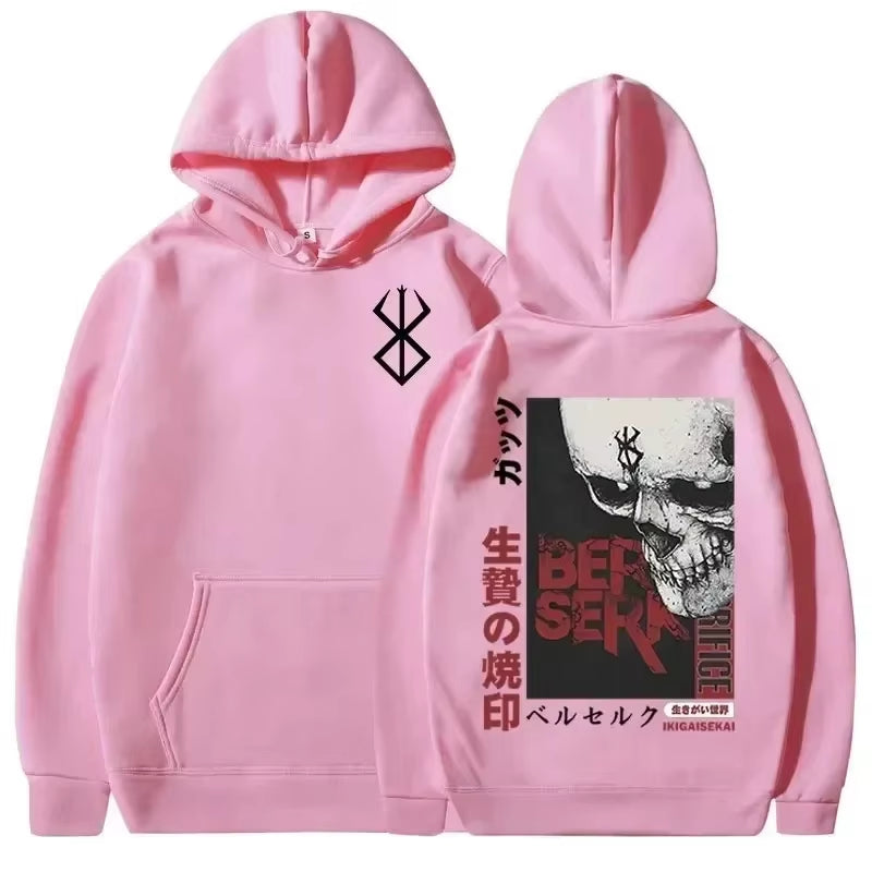 Men's Casual Oversized Hoodie - Anime Berserk Guts Graphic Print with Swordsman Casca and Brand of Sacrifice Zodd Design