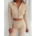 Women'S Hooded Long Sleeve Waist Suit, Slim Sports Zipper, Casual Fashion Trend 2024
