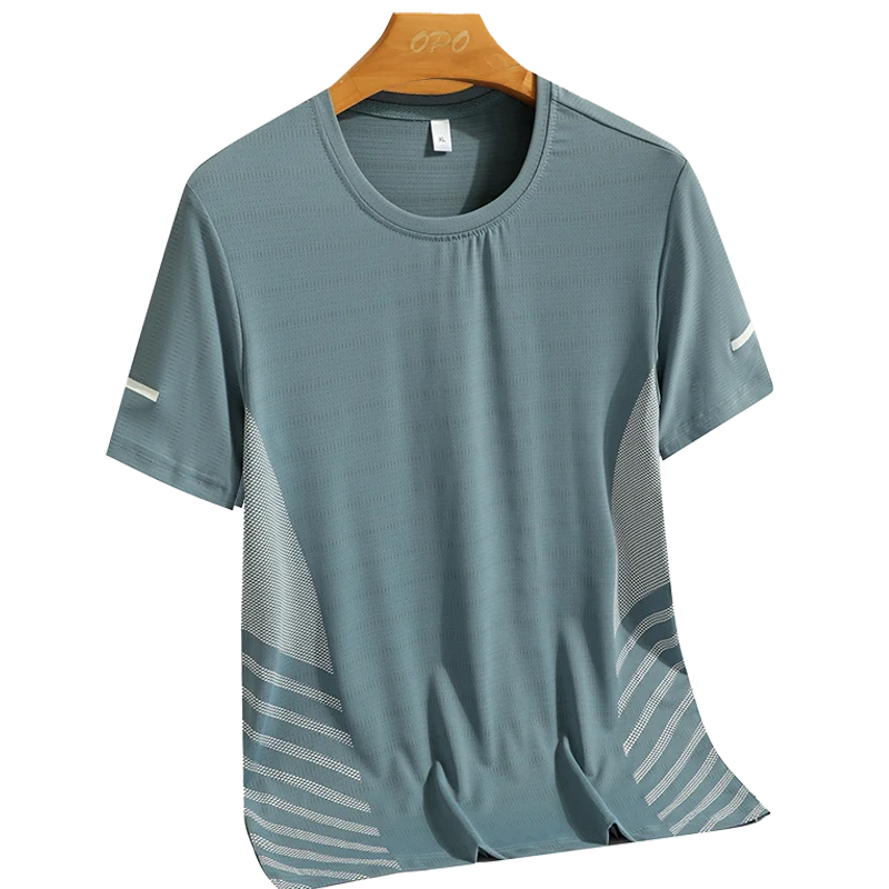 Running T-shirt Men Summer Ice Silk Thin Top Reflective Printing Quick Dry Short Sleeve Breathable Fitness Sports T-shirt 5XL