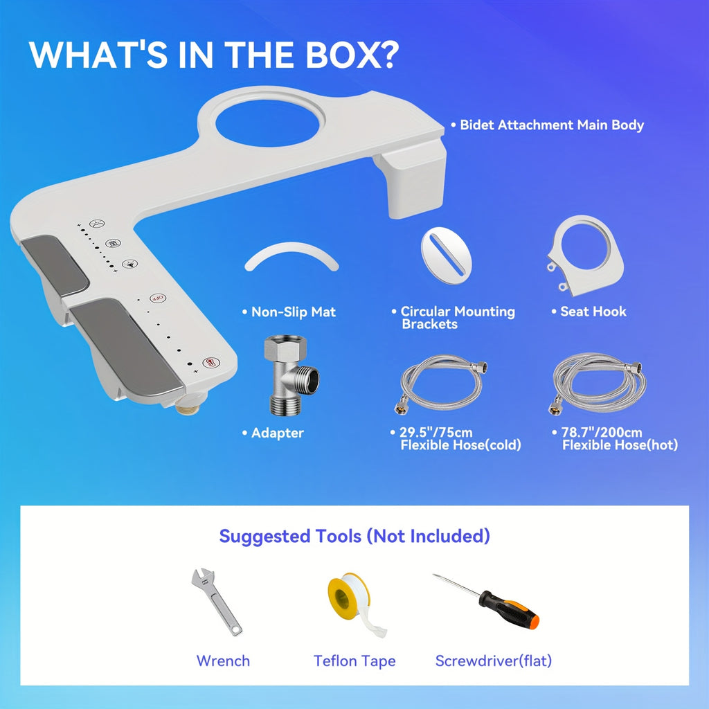 Bidet Attachment for Toilet with Hot and Cold Sprayer, Rear and Female Wash, Self-Clean Dual Nozzles, Adjustable Water Temperature and Pressure, Easy Installation, Non-electric Hygienic Toilet Accessories, Compatible with Mos