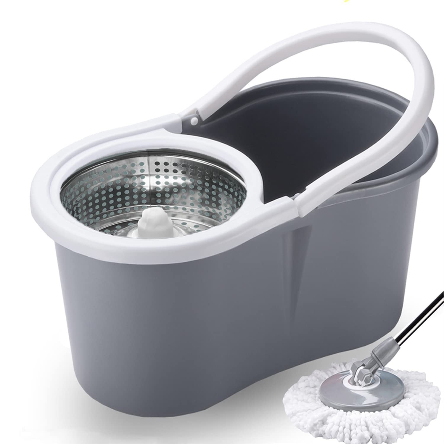 Mop and Bucket Set, 360° Spin Mop and Bucket with Wringer Set and 4 Microfiber Mop Refills, Stainless Steel, Extended Handle Spinning Mop Bucket System for Floor Cleaning