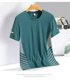 Running T-shirt Men Summer Ice Silk Thin Top Reflective Printing Quick Dry Short Sleeve Breathable Fitness Sports T-shirt 5XL