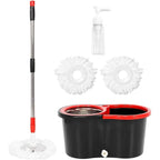 Mop and Bucket Set, 360° Spin Mop and Bucket with Wringer Set and 4 Microfiber Mop Refills, Stainless Steel, Extended Handle Spinning Mop Bucket System for Floor Cleaning