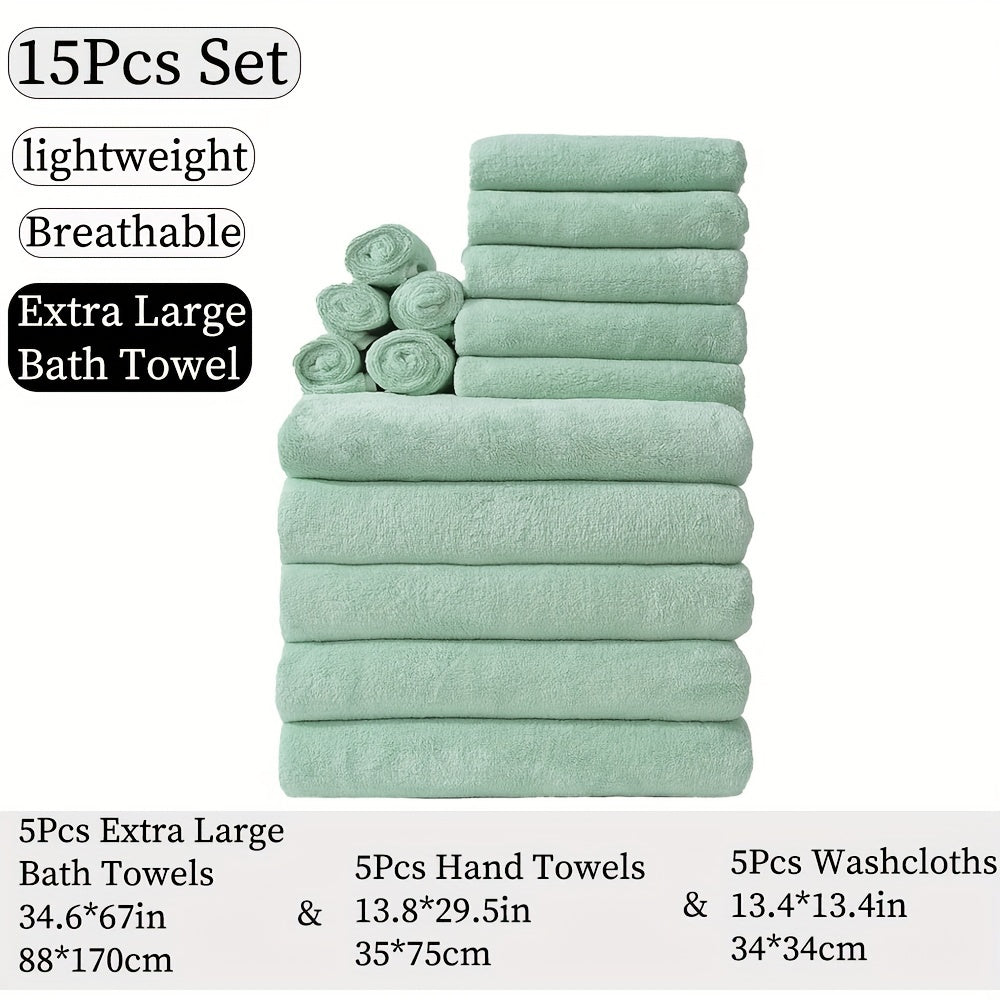15pcs Ultra-Soft Microfiber Towel Set - Includes 300GSM Bath, Hand & Washcloths in Multiple Colors - Perfect for Home & Hotel Showers