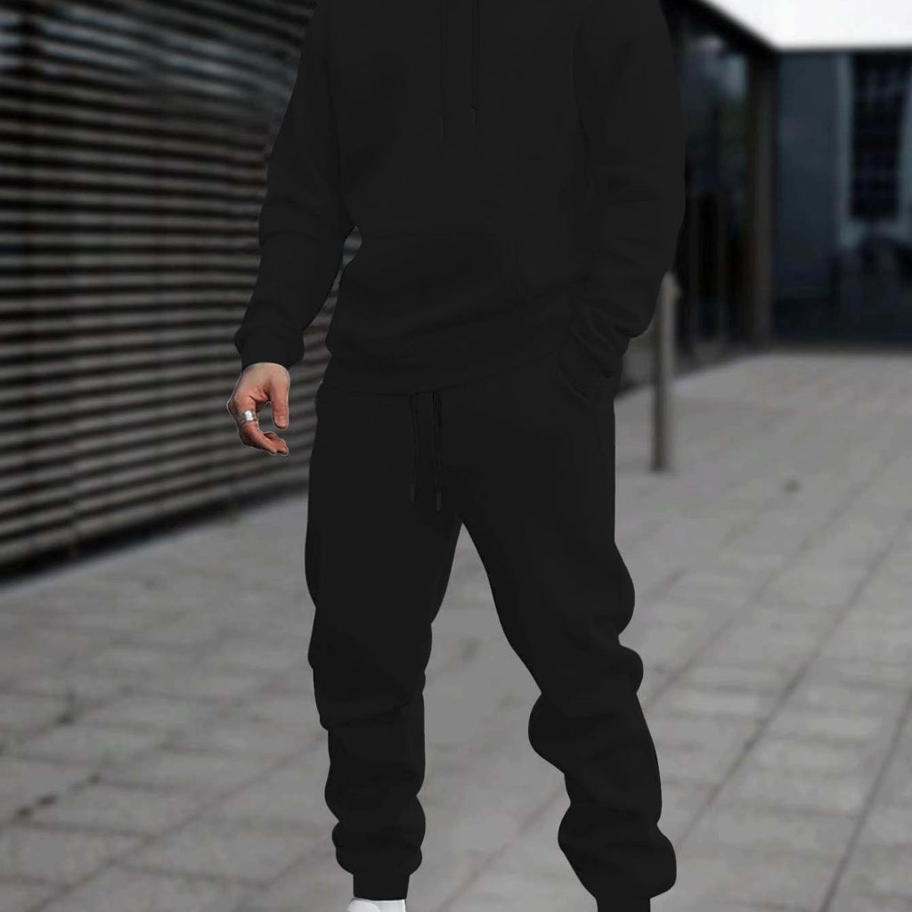 Men's 2pcs White Hoodie & Jogger Set - Casual Solid Color, Knit Polyester, with Pockets | Perfect for Fall/Winter Sports & Leisure