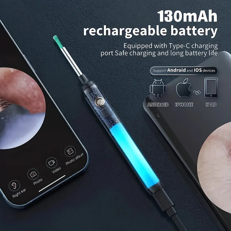 Smart Visual Ear Cleaner with 1296P Otoscope and USB-C Charging, Mini Camera Ear Wax Removal Tool and Health Care Set