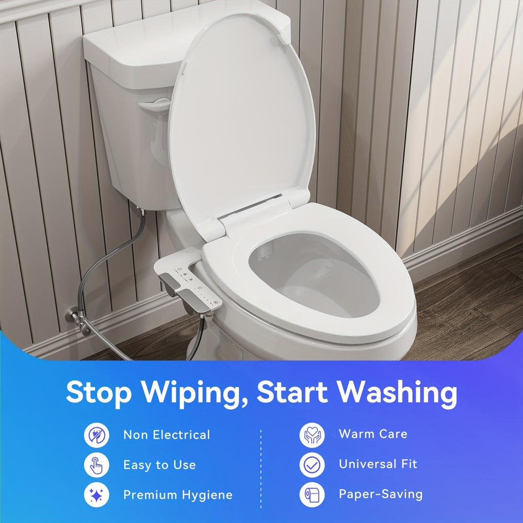 Bidet Attachment for Toilet with Hot and Cold Sprayer, Rear and Female Wash, Self-Clean Dual Nozzles, Adjustable Water Temperature and Pressure, Easy Installation, Non-electric Hygienic Toilet Accessories, Compatible with Mos