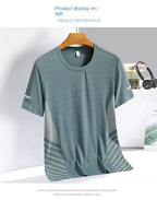 Running T-shirt Men Summer Ice Silk Thin Top Reflective Printing Quick Dry Short Sleeve Breathable Fitness Sports T-shirt 5XL