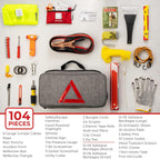 Thrive Emergency Car Kits for Vehicles - Roadside Emergency Car Kit (104 Pieces) - Car Kits for Emergency - Roadside Car Kit with Jumper Cables and Mini First Aid Kit - Gray Bag