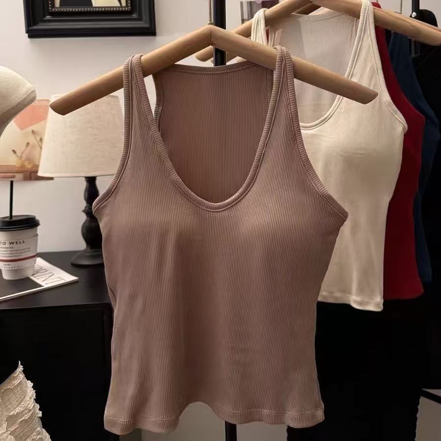 Breast Cover Beautiful Comes with Chest Pad Camisole Women's 2024 New Style Inner Wear Beautiful Back Slim-fit Slim-fit Neck Top