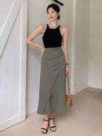 European and American Amazon Popular Satin Satin Skirt Foreign Trade Independent Station New Mid-Length Imitation Silk Skirt