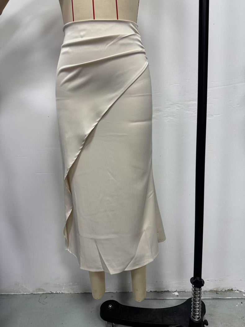 European and American Amazon Popular Satin Satin Skirt Foreign Trade Independent Station New Mid-Length Imitation Silk Skirt