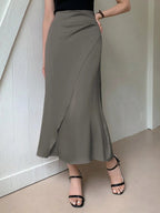 European and American Amazon Popular Satin Satin Skirt Foreign Trade Independent Station New Mid-Length Imitation Silk Skirt