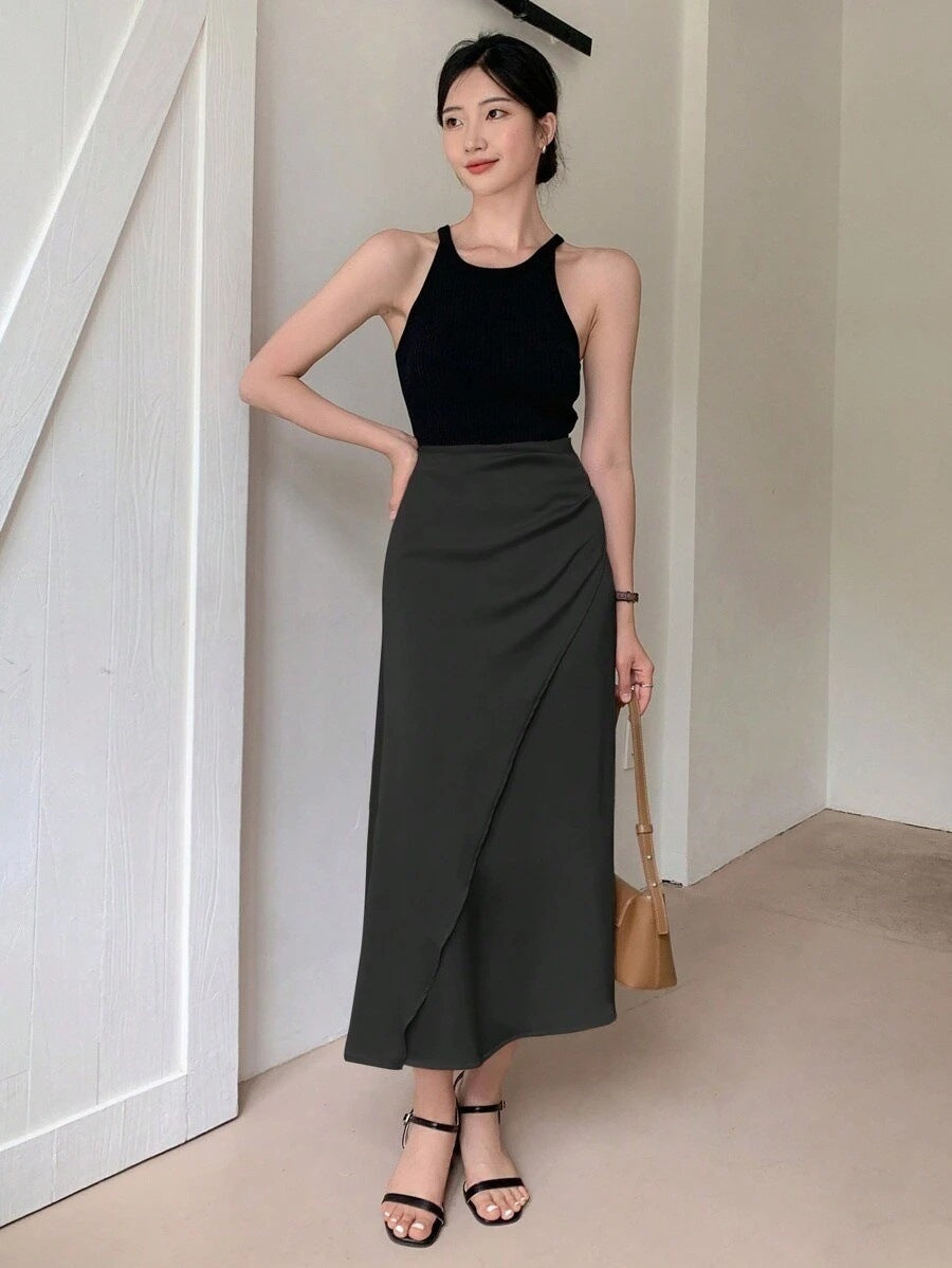 European and American Amazon Popular Satin Satin Skirt Foreign Trade Independent Station New Mid-Length Imitation Silk Skirt