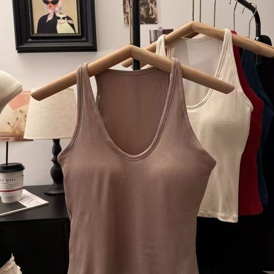 Breast Cover Beautiful Comes with Chest Pad Camisole Women's 2024 New Style Inner Wear Beautiful Back Slim-fit Slim-fit Neck Top