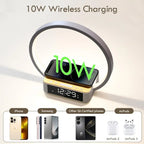 WILIT Bedside Lamp,Night Lamp for Bedroom with Alarm Clock,Touch Lamp with Wireless Charger,Wake-up Light