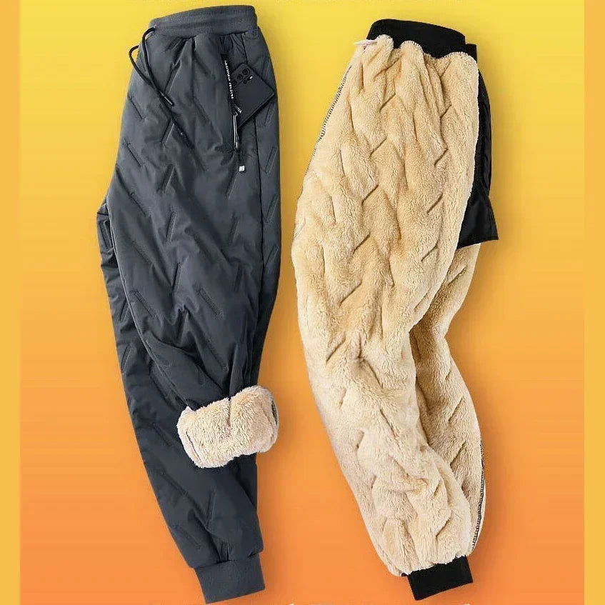 Winter Down Cotton Pants Men's Outdoor Plush Thick Velvet Warm Sports Pants Lambswol Casual Waterproof Windproof Ski Pants 7XL