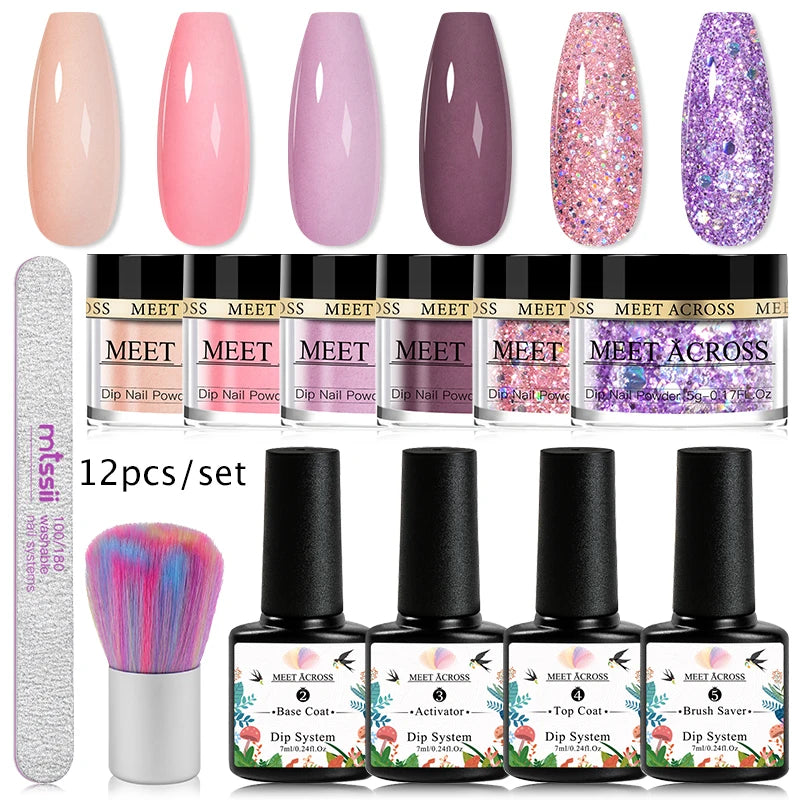 5g Dipping Nail Powder Set Red Nail Glitter Dipping System Kit For Manicure Nail Art Decorations Natural Dry Without Lamp Cure