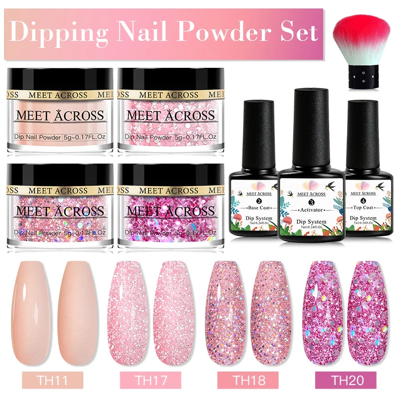 5g Dipping Nail Powder Set Red Nail Glitter Dipping System Kit For Manicure Nail Art Decorations Natural Dry Without Lamp Cure