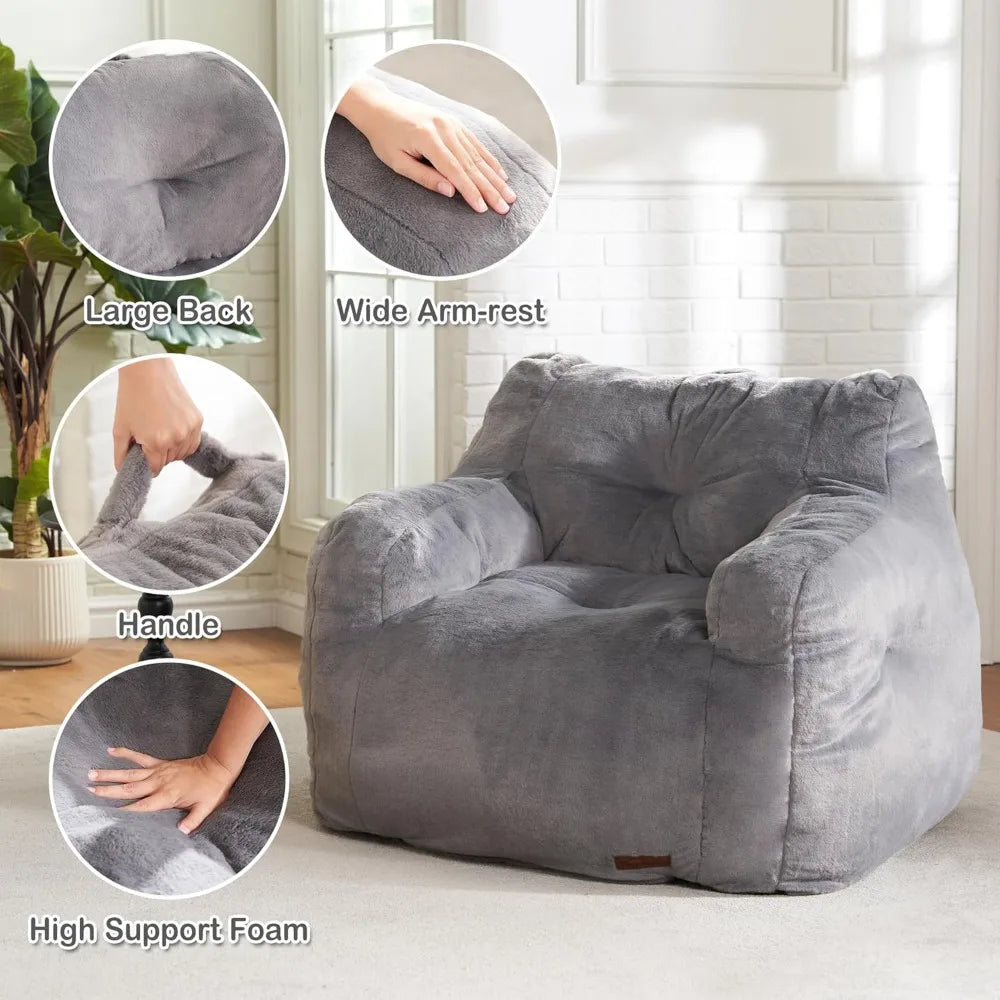 Bean Bag Sofa Chairs for Adults Comfy Bean Bag Sofa Fluffy Beanbag Chair Plush Chair Big Bubble Foam Sofa with Filler