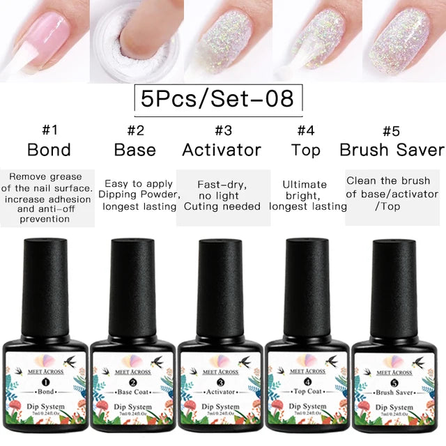 5g Dipping Nail Powder Set Red Nail Glitter Dipping System Kit For Manicure Nail Art Decorations Natural Dry Without Lamp Cure