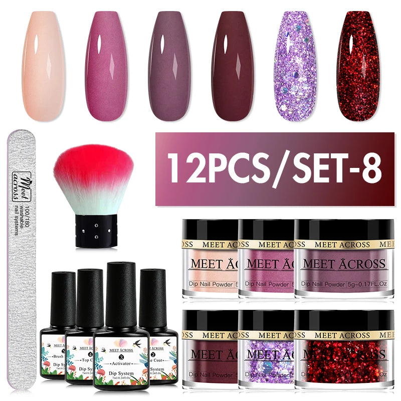 5g Dipping Nail Powder Set Red Nail Glitter Dipping System Kit For Manicure Nail Art Decorations Natural Dry Without Lamp Cure