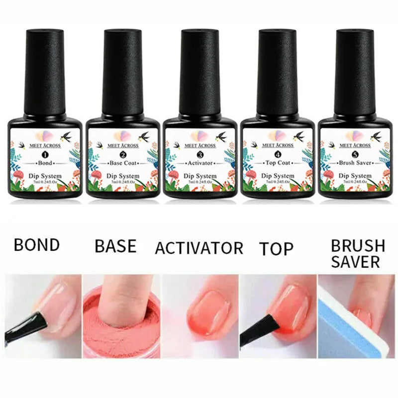 5g Dipping Nail Powder Set Red Nail Glitter Dipping System Kit For Manicure Nail Art Decorations Natural Dry Without Lamp Cure