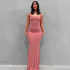 Satin Slip Sleeveless Backless Maxi Dress Women 2023 Summer Bodycon Elegant Sexy Outfits Ladies Birthday Party Club Sundress