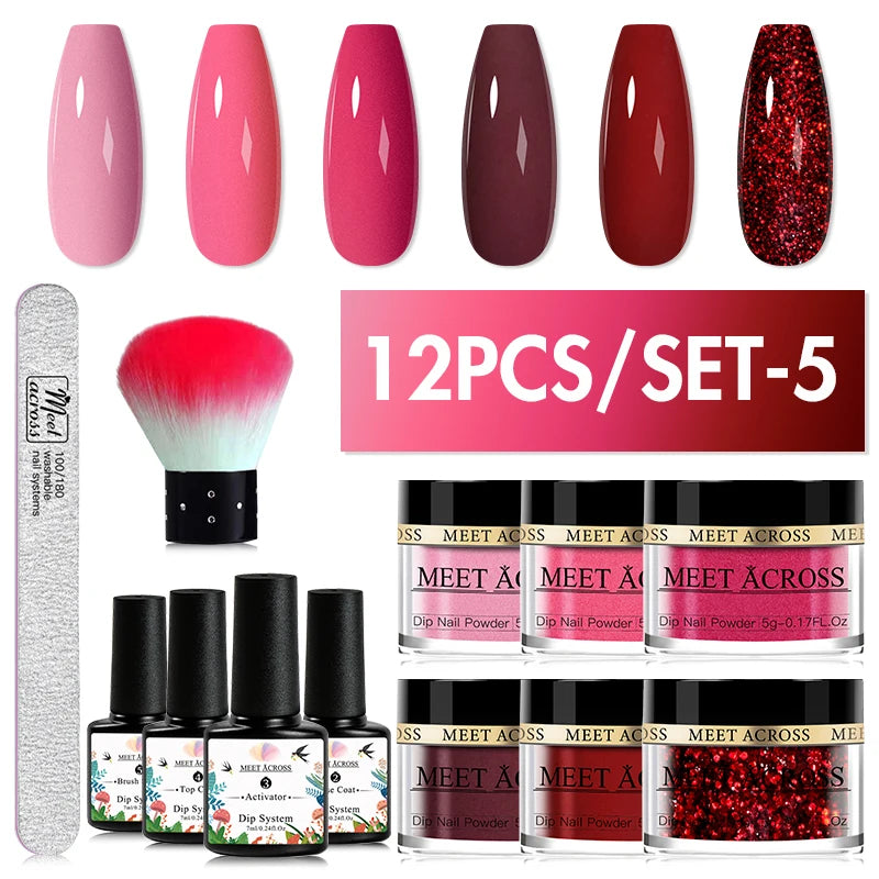5g Dipping Nail Powder Set Red Nail Glitter Dipping System Kit For Manicure Nail Art Decorations Natural Dry Without Lamp Cure