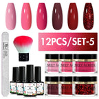 5g Dipping Nail Powder Set Red Nail Glitter Dipping System Kit For Manicure Nail Art Decorations Natural Dry Without Lamp Cure