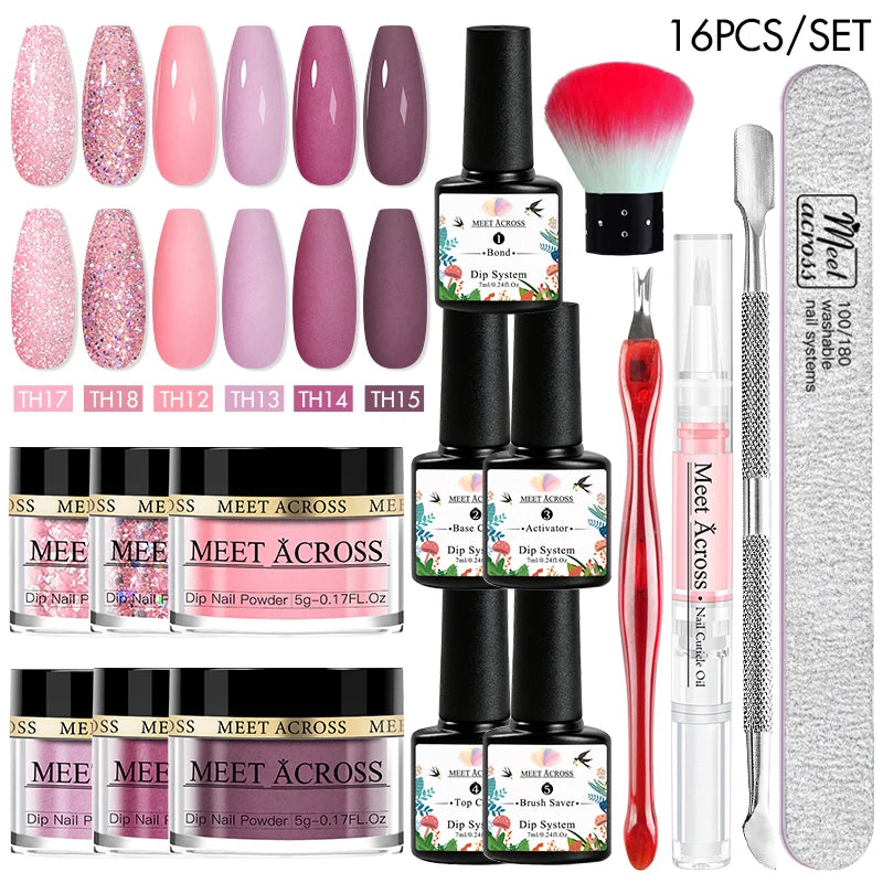 5g Dipping Nail Powder Set Red Nail Glitter Dipping System Kit For Manicure Nail Art Decorations Natural Dry Without Lamp Cure