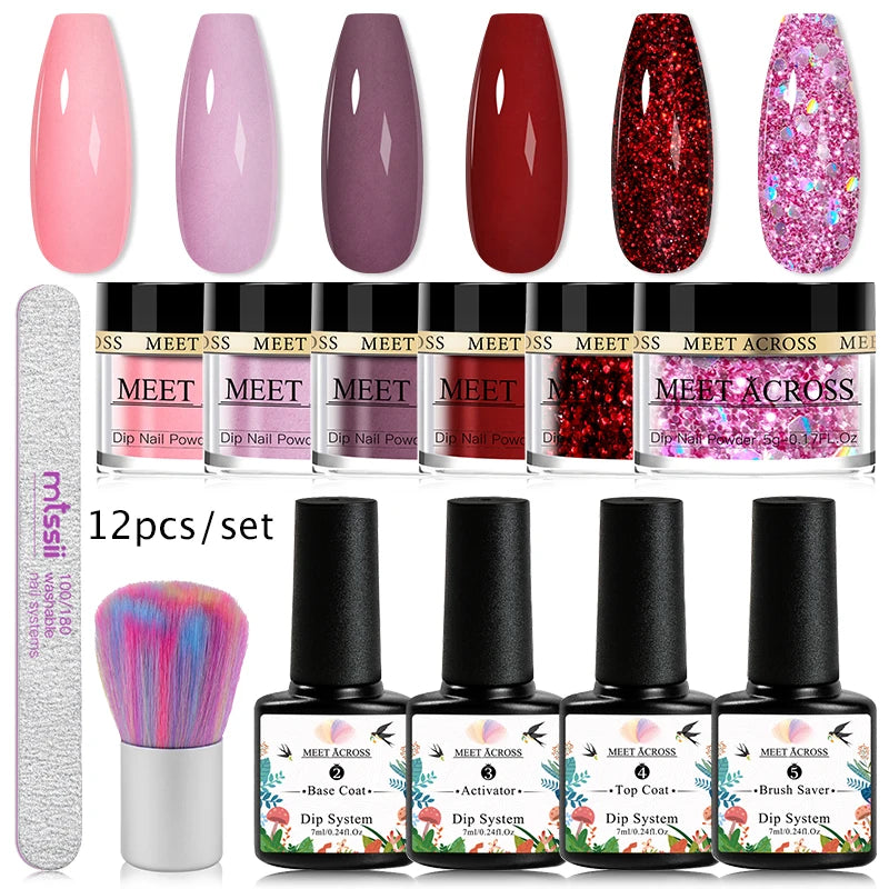 5g Dipping Nail Powder Set Red Nail Glitter Dipping System Kit For Manicure Nail Art Decorations Natural Dry Without Lamp Cure