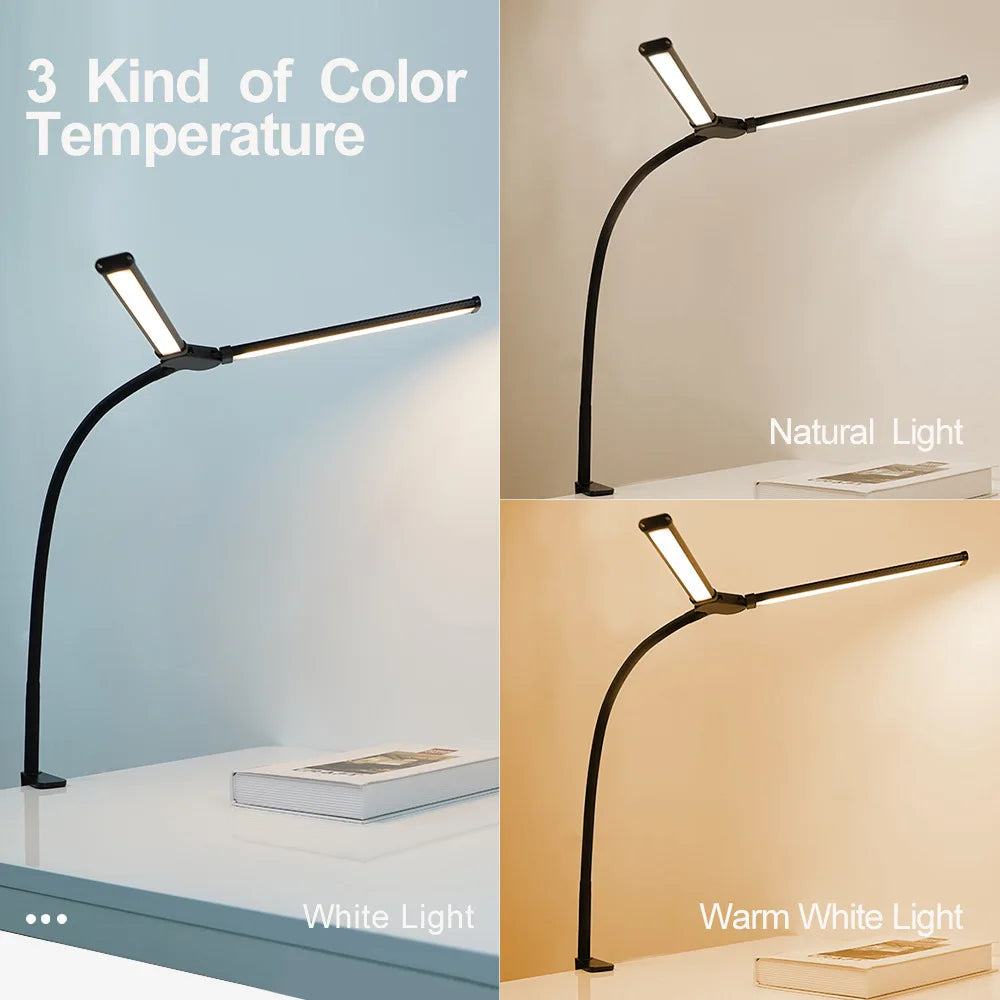 Desk Lamps Double Head LED Stepless Dimmable Led USB Table Lamp for Office Study Reading Lighting Fixture Computer Monitor Light