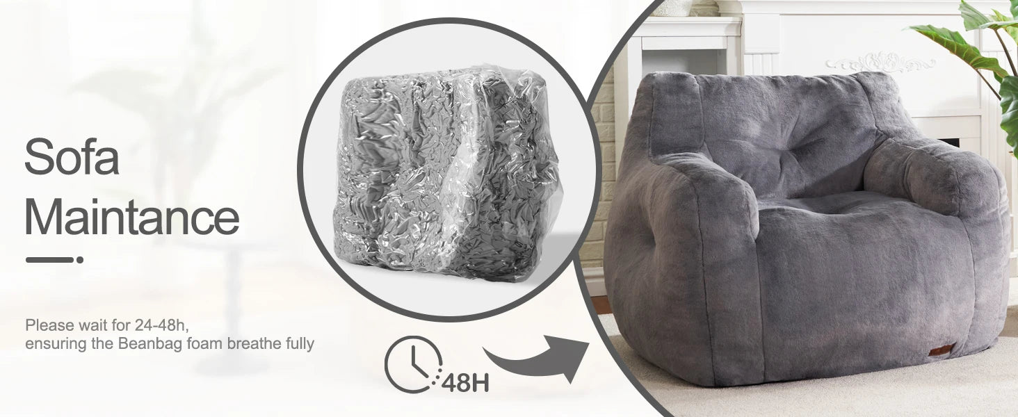 Bean Bag Sofa Chairs for Adults Comfy Bean Bag Sofa Fluffy Beanbag Chair Plush Chair Big Bubble Foam Sofa with Filler