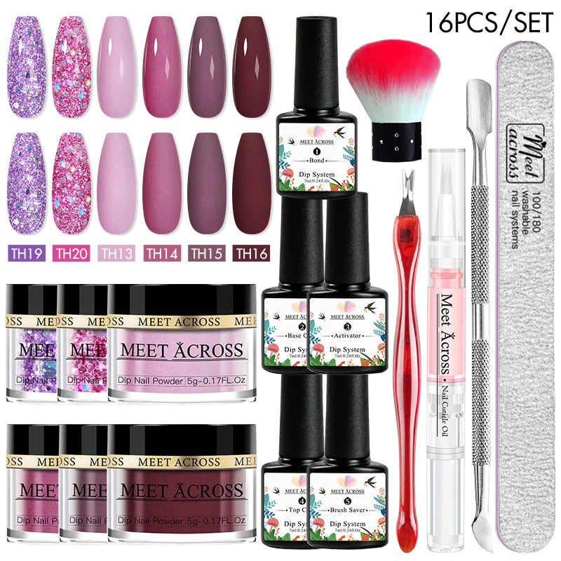 5g Dipping Nail Powder Set Red Nail Glitter Dipping System Kit For Manicure Nail Art Decorations Natural Dry Without Lamp Cure