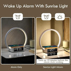 WILIT Bedside Lamp,Night Lamp for Bedroom with Alarm Clock,Touch Lamp with Wireless Charger,Wake-up Light
